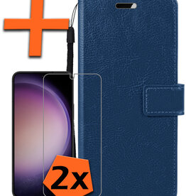 Nomfy Nomfy Samsung Galaxy S23 Hoesje Bookcase Donkerblauw Met 2x Screenprotector