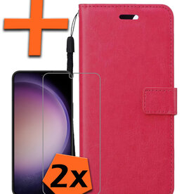 Nomfy Nomfy Samsung Galaxy S23 Hoesje Bookcase Donkerroze Met 2x Screenprotector