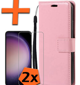 Nomfy Nomfy Samsung Galaxy S23 Hoesje Bookcase Lichtroze Met 2x Screenprotector