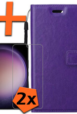 Nomfy Hoesje Geschikt voor Samsung S23 Hoes Bookcase Flipcase Book Cover Met 2x Screenprotector - Hoes Geschikt voor Samsung Galaxy S23 Hoesje Book Case - Paars