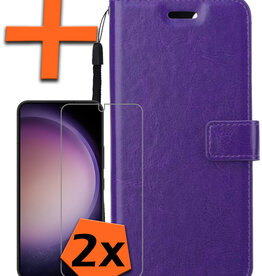 Nomfy Nomfy Samsung Galaxy S23 Hoesje Bookcase Paars Met 2x Screenprotector