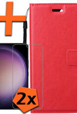 Nomfy Hoesje Geschikt voor Samsung S23 Hoes Bookcase Flipcase Book Cover Met 2x Screenprotector - Hoes Geschikt voor Samsung Galaxy S23 Hoesje Book Case - Rood