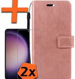Nomfy Nomfy Samsung Galaxy S23 Hoesje Bookcase Rose Goud Met 2x Screenprotector