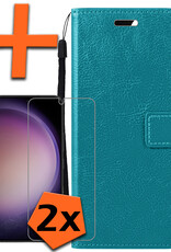 Nomfy Hoesje Geschikt voor Samsung S23 Hoes Bookcase Flipcase Book Cover Met 2x Screenprotector - Hoes Geschikt voor Samsung Galaxy S23 Hoesje Book Case - Turquoise
