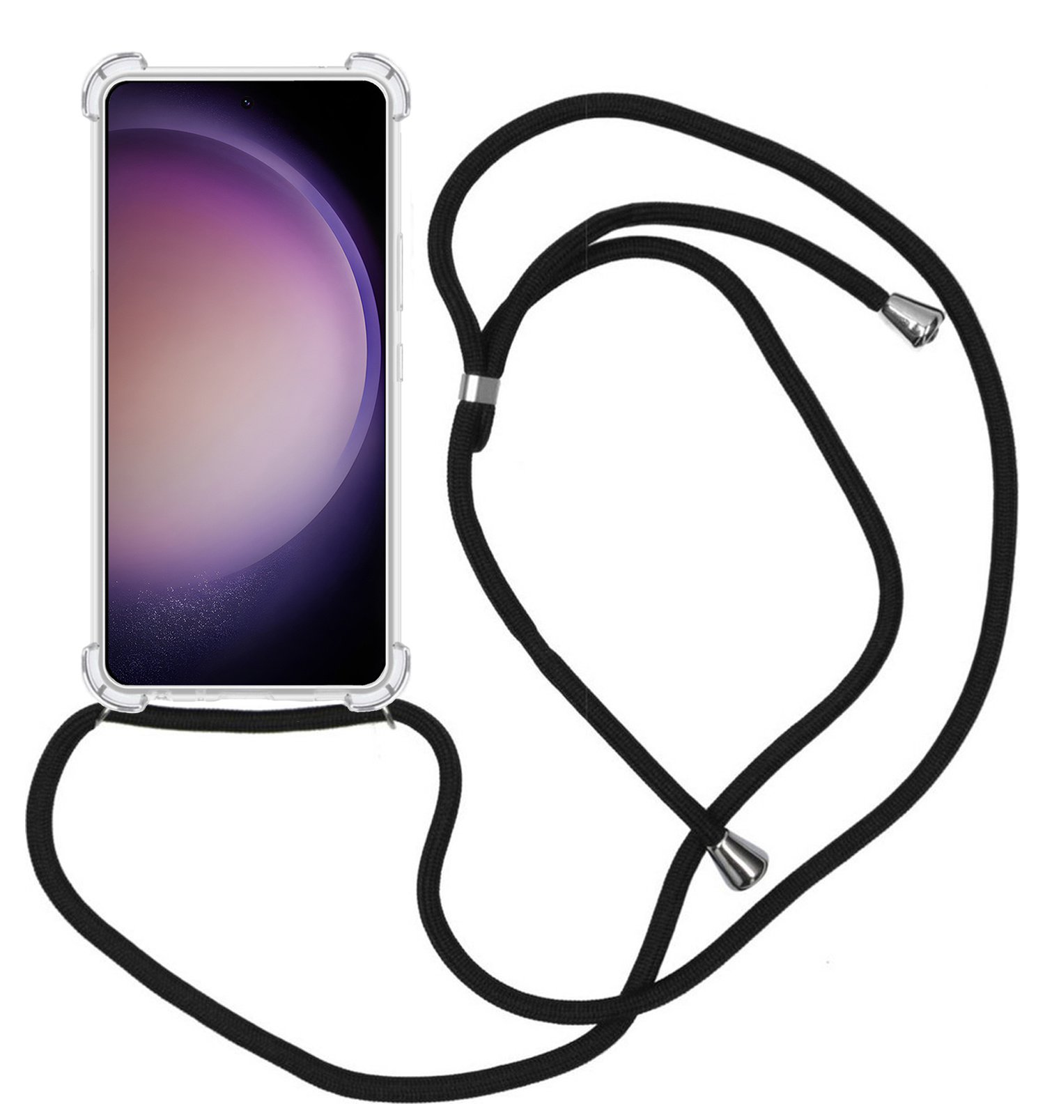 Nomfy Hoesje Geschikt voor Samsung S23 Hoesje Shock Proof Transparant Met Telefoonketting Case Shock Koord - Hoesje Geschikt voor Samsung Galaxy S23 Shock Proof Case Met Koord - Transparant