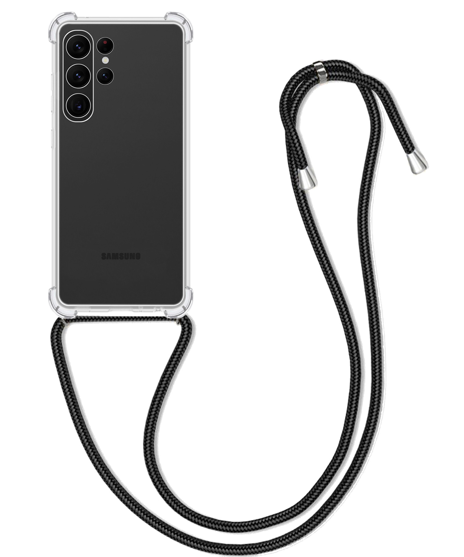 BASEY. Hoes Geschikt voor Samsung S23 Ultra Hoesje Shock Proof Case Met Koord Shock Hoes Met Koord - Hoesje Geschikt voor Samsung Galaxy S23 Ultra Hoes Cover Met Koord - Transparant