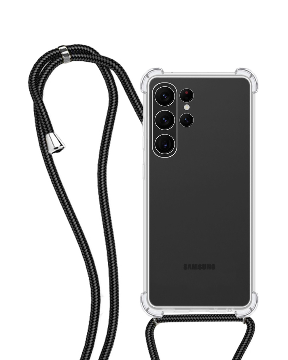 NoXx Hoes Geschikt voor Samsung S23 Ultra Hoesje Transparant Met Telefoonkoord Cover Shock Proof Case Koord Hoes