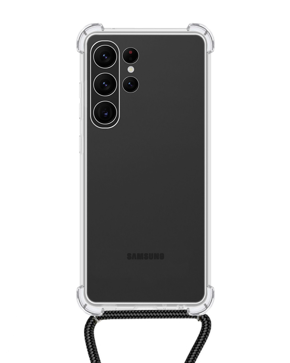 NoXx Hoes Geschikt voor Samsung S23 Ultra Hoesje Transparant Met Telefoonkoord Cover Shock Proof Case Koord Hoes