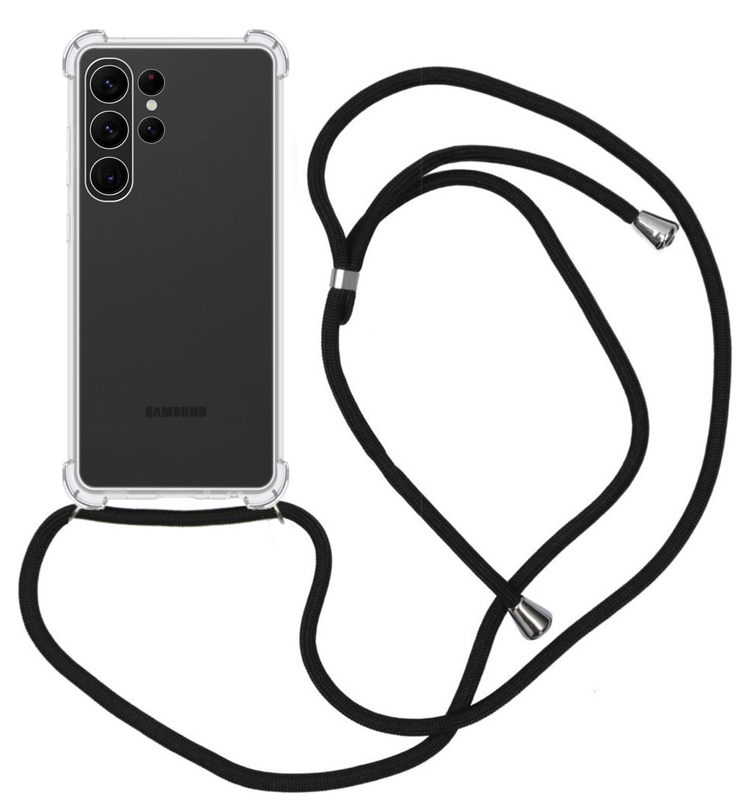 Nomfy Hoesje Geschikt voor Samsung S23 Ultra Hoesje Shock Proof Transparant Met Telefoonketting Case Shock Koord - Hoesje Geschikt voor Samsung Galaxy S23 Ultra Shock Proof Case Met Koord - Transparant