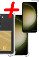 BASEY. Samsung Galaxy S23 Hoesje Shock Proof Case Met Pasjeshouder Met Screenprotector - Samsung S23 Case Pashouder Shock Hoes - Transparant