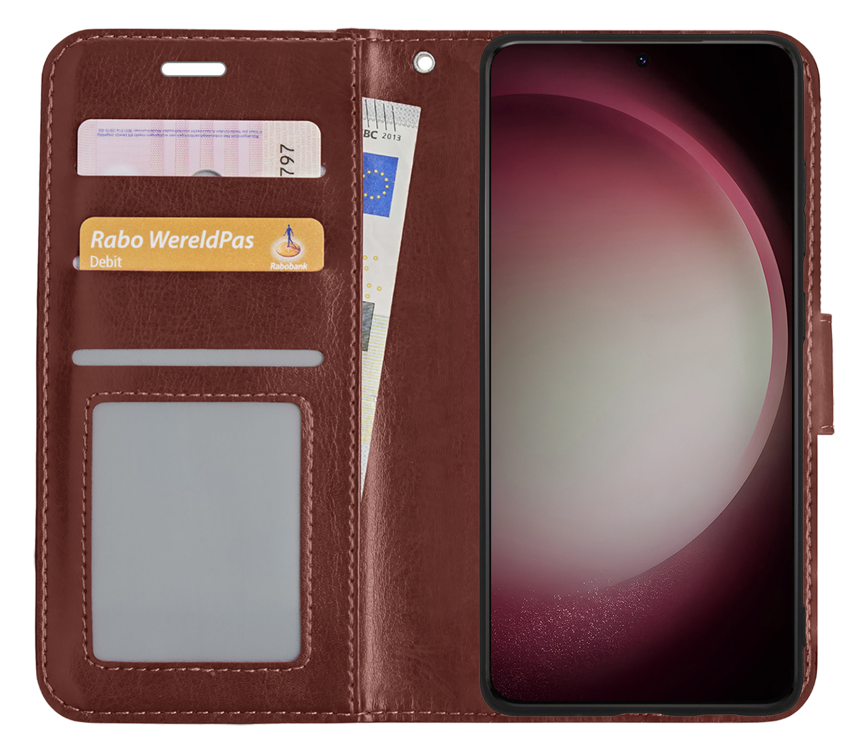 NoXx Hoes Geschikt voor Samsung S23 Ultra Hoesje Book Case Hoes Flip Cover Wallet Bookcase - Bruin