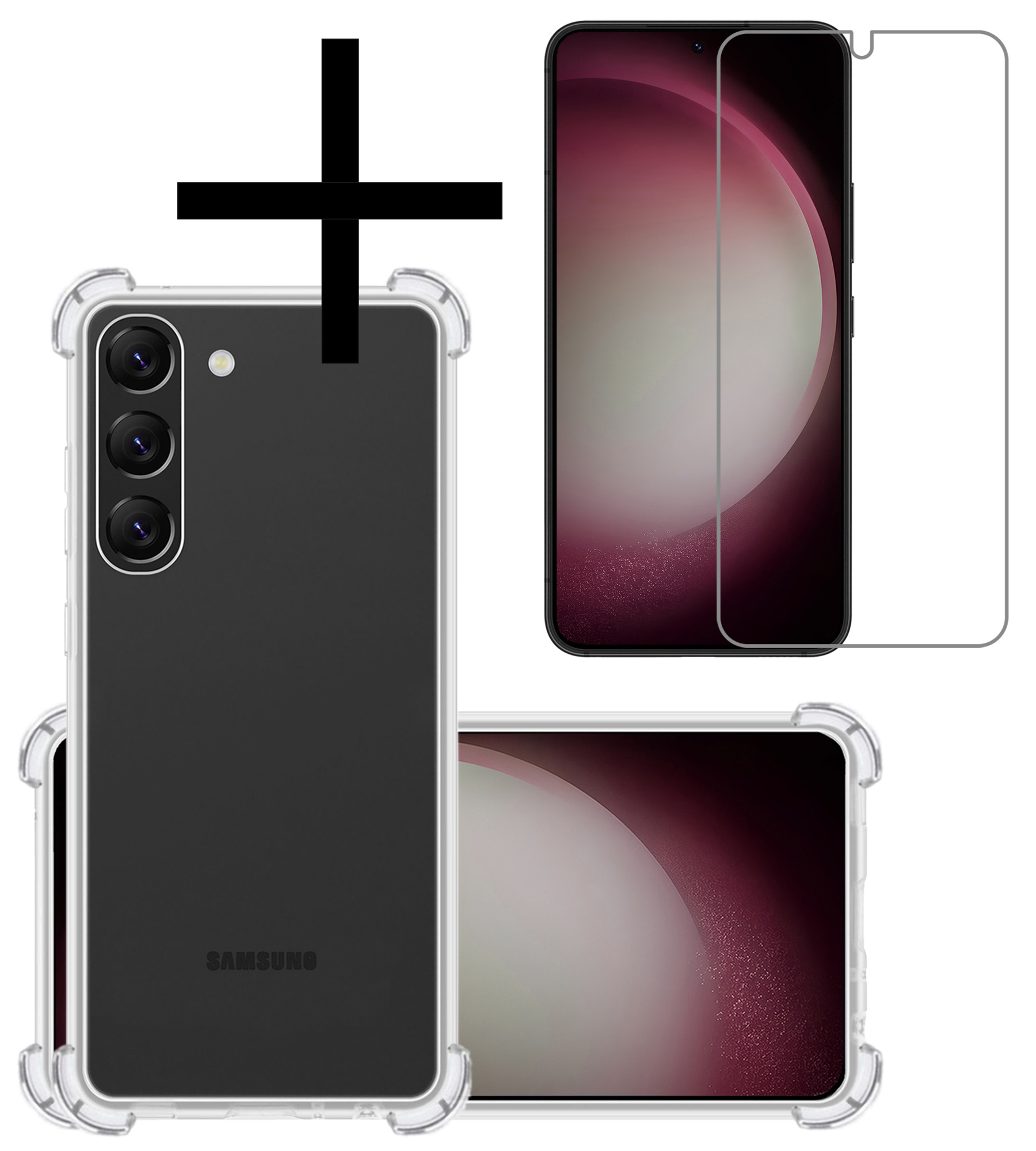 NoXx Hoes Geschikt voor Samsung S23 Hoesje Siliconen Cover Shock Proof Back Case Shockproof Hoes Met Screenprotector - Transparant