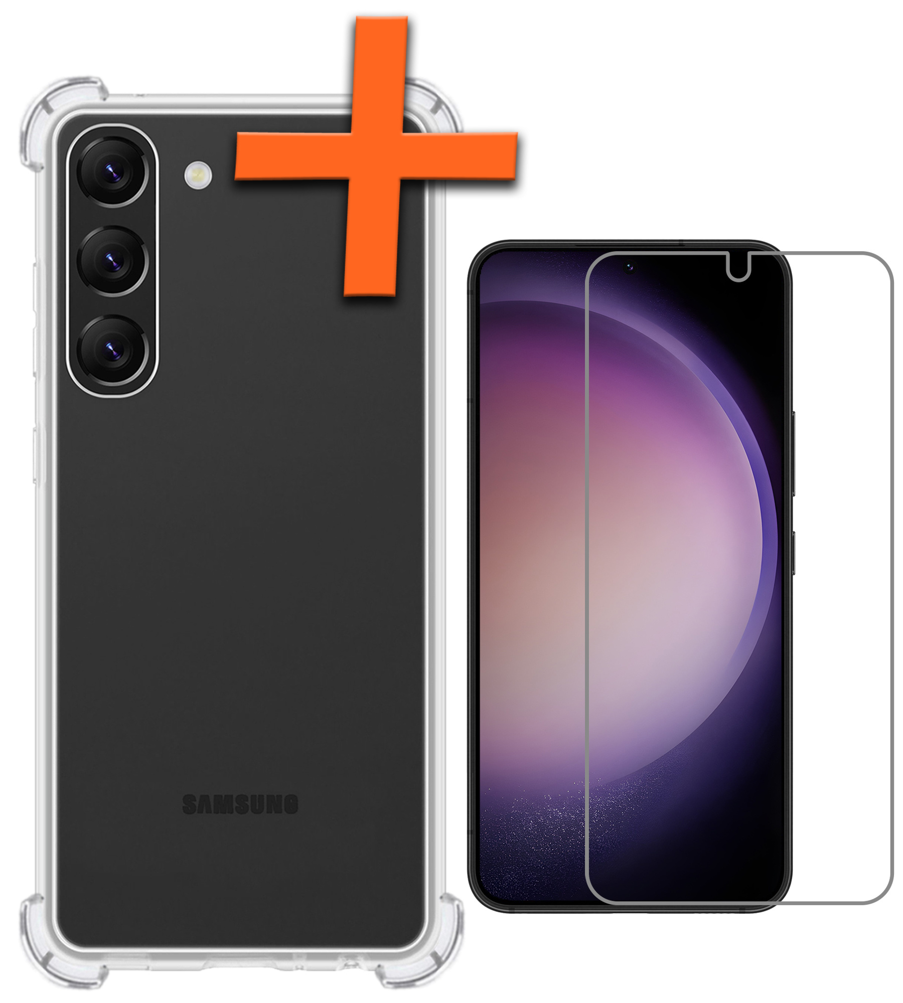 Nomfy Hoesje Geschikt voor Samsung S23 Hoesje Shock Proof Cover Case Shockproof Met Screenprotector - Hoes Geschikt voor Samsung Galaxy S23 Hoes Siliconen Back Case - Transparant