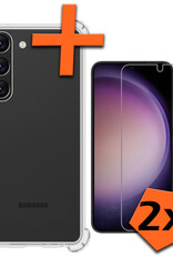 Nomfy Hoesje Geschikt voor Samsung S23 Hoesje Shock Proof Cover Case Shockproof Met 2x Screenprotector - Hoes Geschikt voor Samsung Galaxy S23 Hoes Siliconen Back Case - Transparant