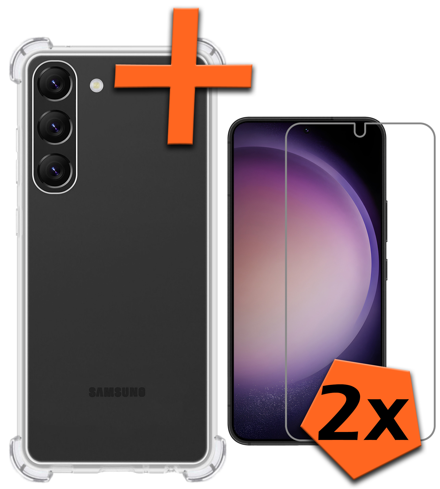 Nomfy Hoesje Geschikt voor Samsung S23 Hoesje Shock Proof Cover Case Shockproof Met 2x Screenprotector - Hoes Geschikt voor Samsung Galaxy S23 Hoes Siliconen Back Case - Transparant