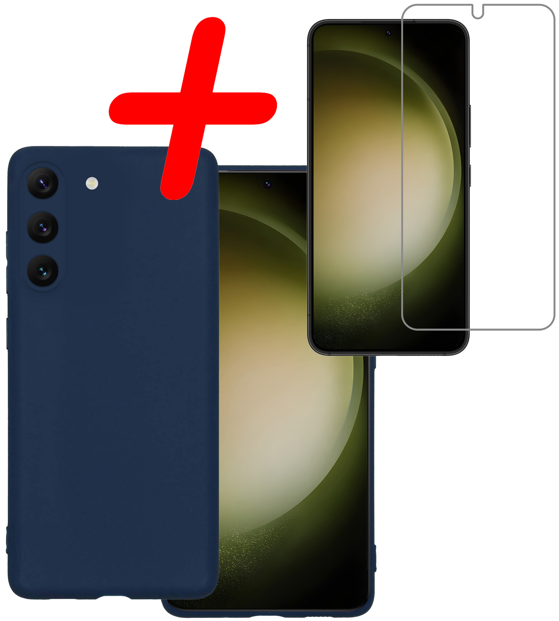 BASEY. Hoes Geschikt voor Samsung S23 Hoesje Siliconen Back Cover Case Met Screenprotector - Hoesje Geschikt voor Samsung Galaxy S23 Hoes Cover Hoesje - Donkerblauw