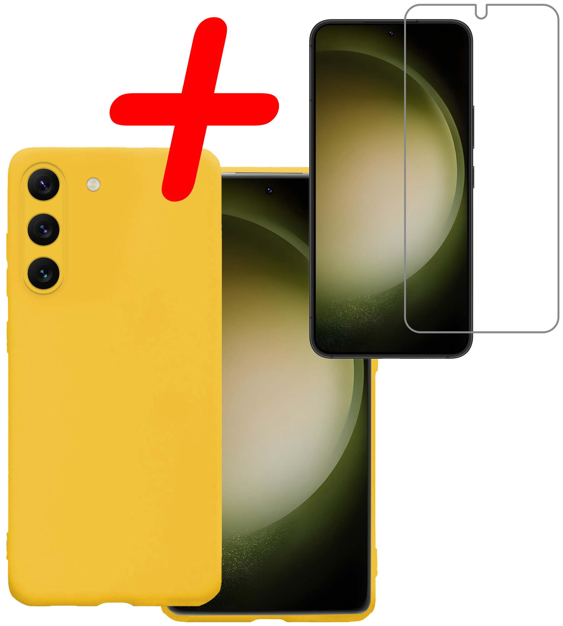 BASEY. Hoes Geschikt voor Samsung S23 Hoesje Siliconen Back Cover Case Met Screenprotector - Hoesje Geschikt voor Samsung Galaxy S23 Hoes Cover Hoesje - Geel