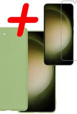 BASEY. Hoes Geschikt voor Samsung S23 Hoesje Siliconen Back Cover Case Met Screenprotector - Hoesje Geschikt voor Samsung Galaxy S23 Hoes Cover Hoesje - Groen