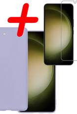 BASEY. Hoes Geschikt voor Samsung S23 Hoesje Siliconen Back Cover Case Met Screenprotector - Hoesje Geschikt voor Samsung Galaxy S23 Hoes Cover Hoesje - Lila