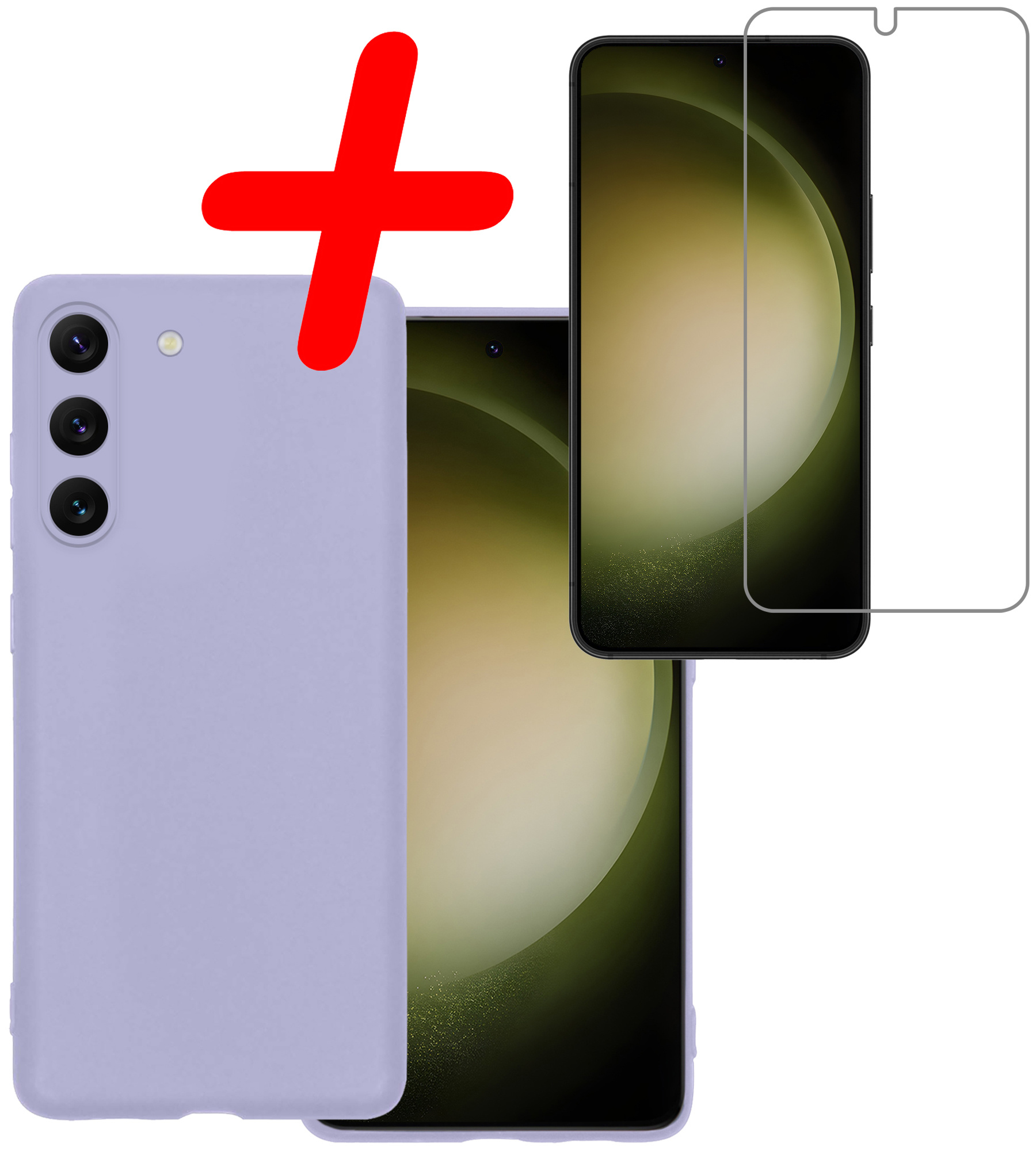 BASEY. Hoes Geschikt voor Samsung S23 Hoesje Siliconen Back Cover Case Met Screenprotector - Hoesje Geschikt voor Samsung Galaxy S23 Hoes Cover Hoesje - Lila