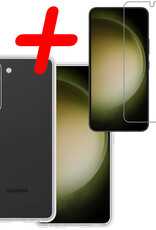 BASEY. Hoes Geschikt voor Samsung S23 Hoesje Siliconen Back Cover Case Met Screenprotector - Hoesje Geschikt voor Samsung Galaxy S23 Hoes Cover Hoesje - Transparant