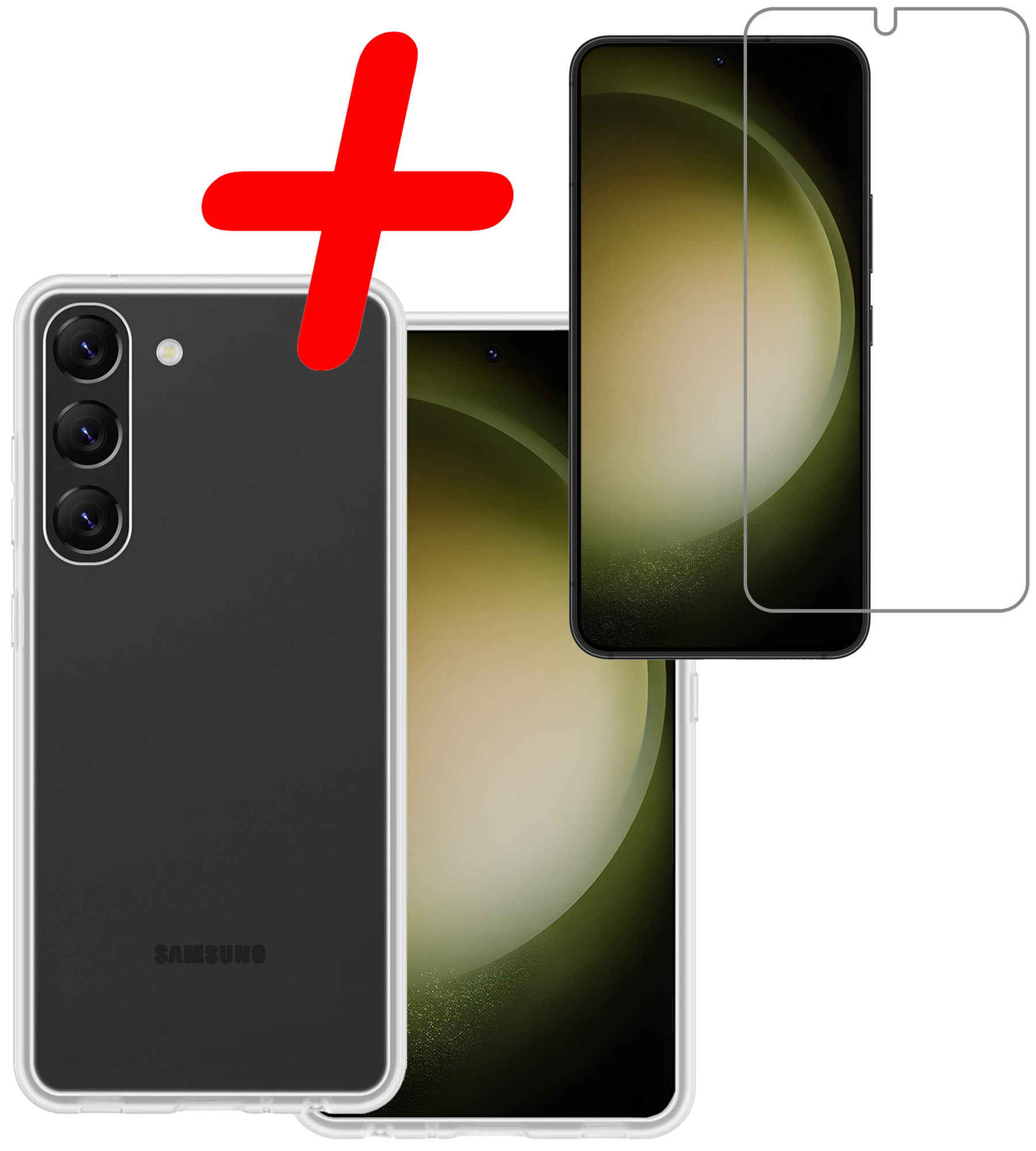 BASEY. Hoes Geschikt voor Samsung S23 Hoesje Siliconen Back Cover Case Met Screenprotector - Hoesje Geschikt voor Samsung Galaxy S23 Hoes Cover Hoesje - Transparant