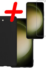BASEY. Hoes Geschikt voor Samsung S23 Hoesje Siliconen Back Cover Case Met Screenprotector - Hoesje Geschikt voor Samsung Galaxy S23 Hoes Cover Hoesje - Zwart