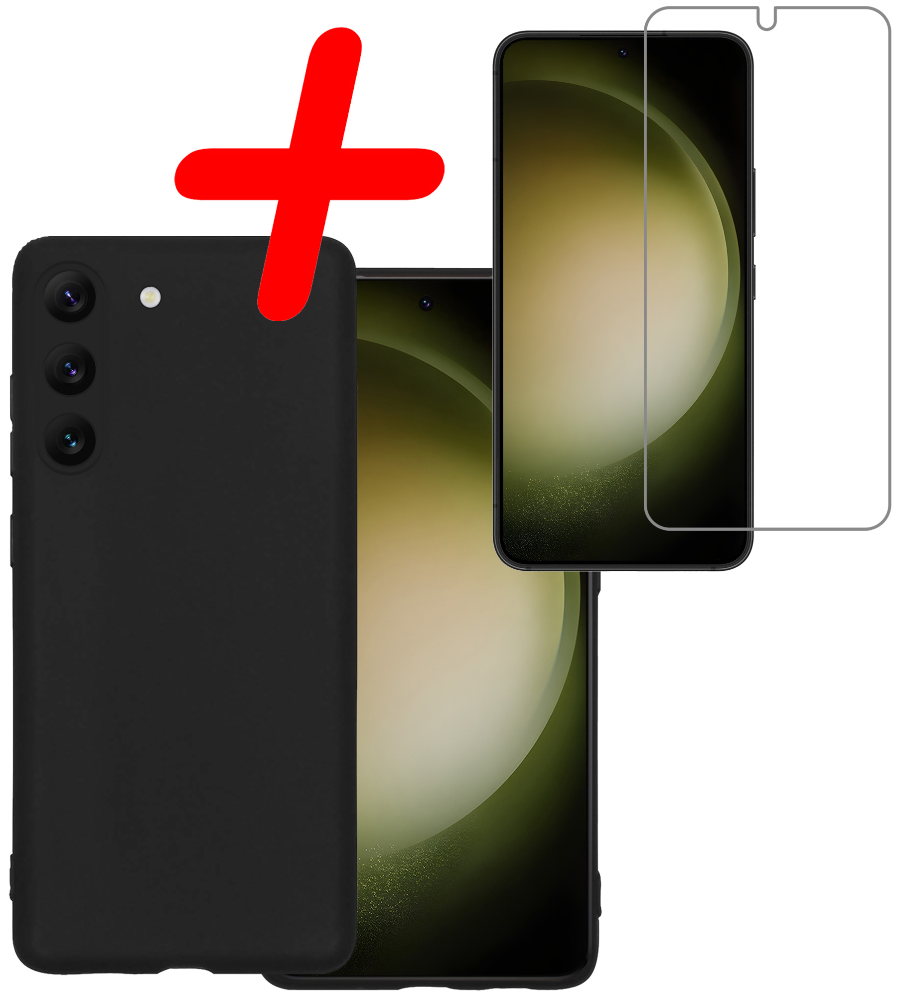 BASEY. Hoes Geschikt voor Samsung S23 Hoesje Siliconen Back Cover Case Met Screenprotector - Hoesje Geschikt voor Samsung Galaxy S23 Hoes Cover Hoesje - Zwart