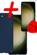 BASEY. Hoes Geschikt voor Samsung S23 Hoesje Siliconen Back Cover Case Met 2x Screenprotector - Hoesje Geschikt voor Samsung Galaxy S23 Hoes Cover Hoesje - Donkerblauw