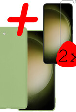 BASEY. Hoes Geschikt voor Samsung S23 Hoesje Siliconen Back Cover Case Met 2x Screenprotector - Hoesje Geschikt voor Samsung Galaxy S23 Hoes Cover Hoesje - Groen