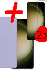 BASEY. Hoes Geschikt voor Samsung S23 Hoesje Siliconen Back Cover Case Met 2x Screenprotector - Hoesje Geschikt voor Samsung Galaxy S23 Hoes Cover Hoesje - Lila