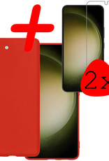 BASEY. Hoes Geschikt voor Samsung S23 Hoesje Siliconen Back Cover Case Met 2x Screenprotector - Hoesje Geschikt voor Samsung Galaxy S23 Hoes Cover Hoesje - Rood