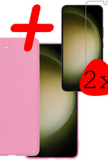 BASEY. Hoes Geschikt voor Samsung S23 Hoesje Siliconen Back Cover Case Met 2x Screenprotector - Hoesje Geschikt voor Samsung Galaxy S23 Hoes Cover Hoesje - Lichtroze
