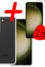 BASEY. Hoes Geschikt voor Samsung S23 Hoesje Siliconen Back Cover Case Met 2x Screenprotector - Hoesje Geschikt voor Samsung Galaxy S23 Hoes Cover Hoesje - Transparant