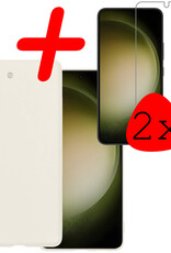 BASEY. Hoes Geschikt voor Samsung S23 Hoesje Siliconen Back Cover Case Met 2x Screenprotector - Hoesje Geschikt voor Samsung Galaxy S23 Hoes Cover Hoesje - Wit