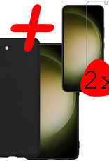 BASEY. Hoes Geschikt voor Samsung S23 Hoesje Siliconen Back Cover Case Met 2x Screenprotector - Hoesje Geschikt voor Samsung Galaxy S23 Hoes Cover Hoesje - Zwart