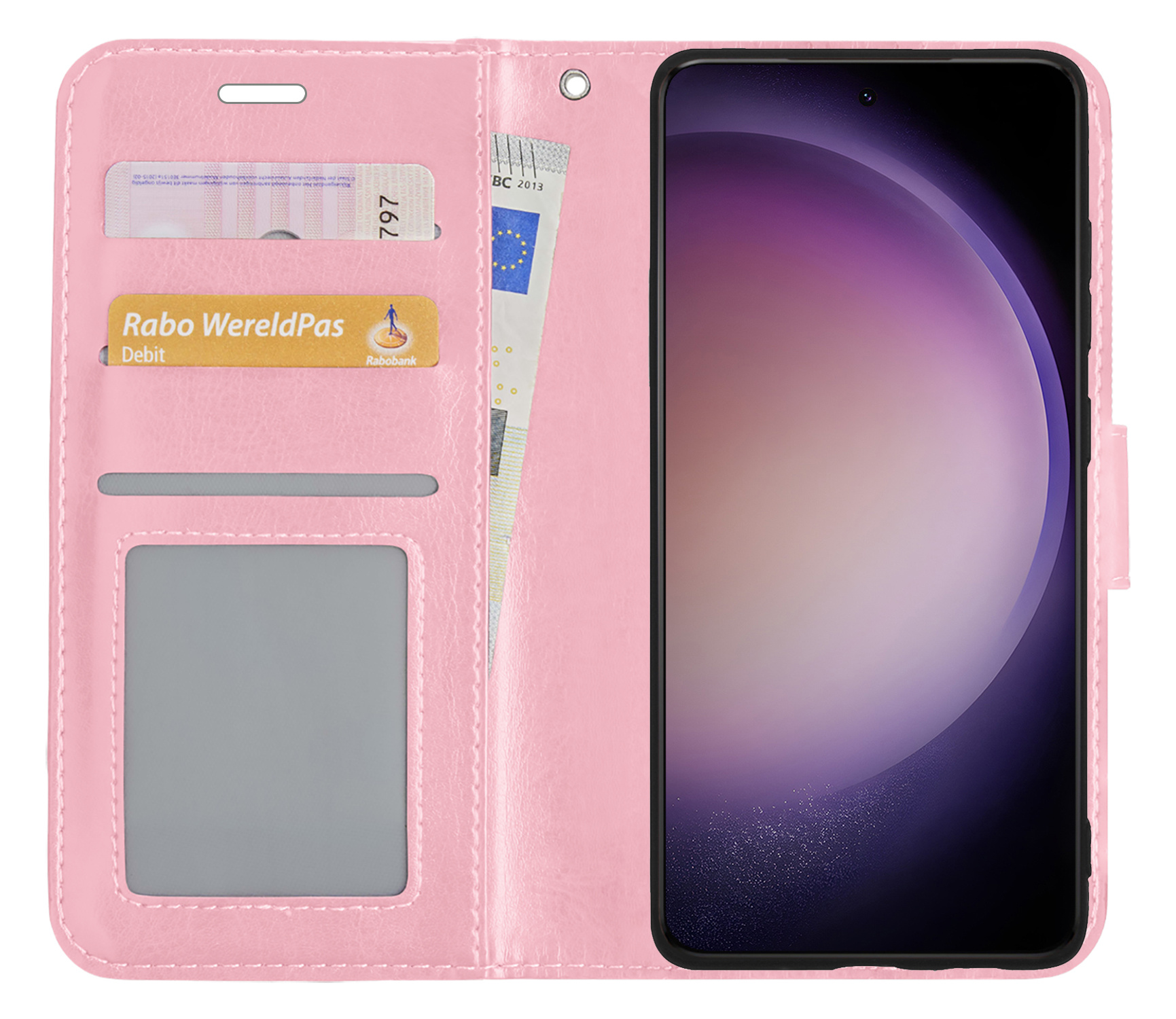 Nomfy Hoesje Geschikt voor Samsung S23 Ultra Hoes Bookcase Flipcase Book Cover - Hoes Geschikt voor Samsung Galaxy S23 Ultra Hoesje Book Case - Lichtroze