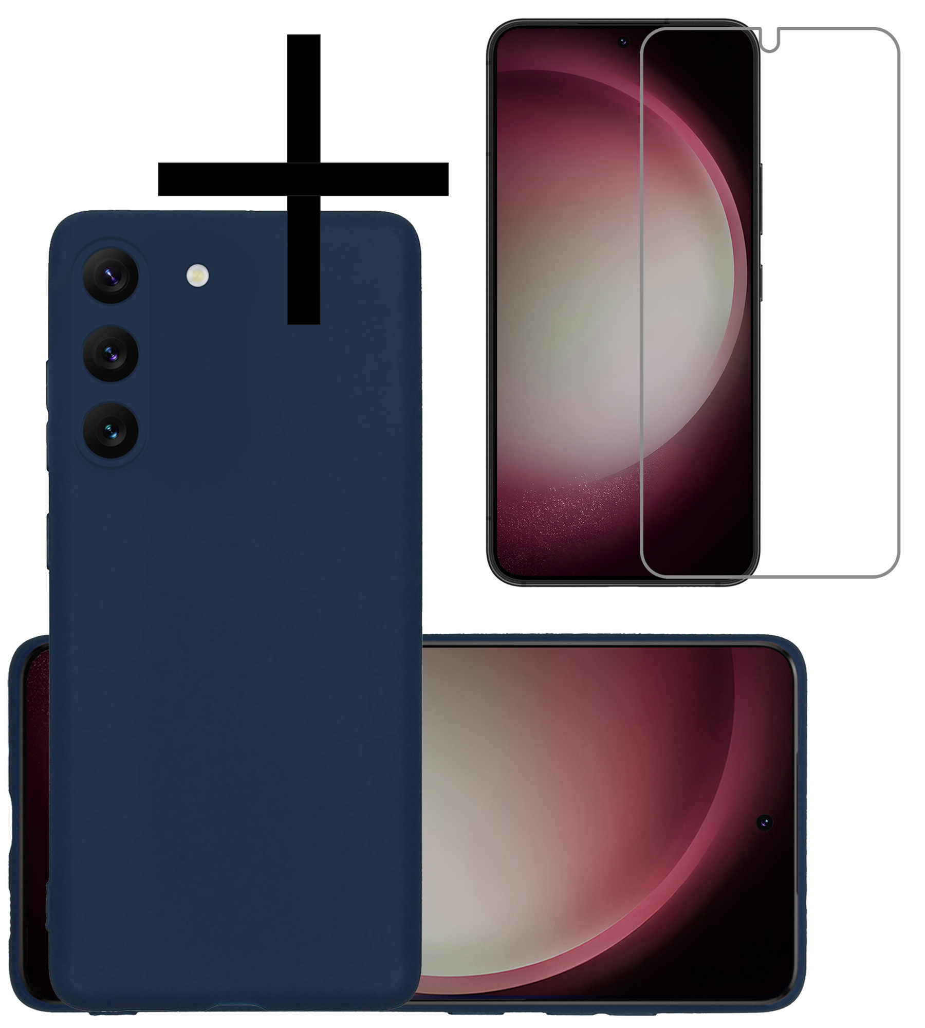 NoXx Hoes Geschikt voor Samsung S23 Hoesje Cover Siliconen Back Case Hoes Met Screenprotector - Donkerblauw