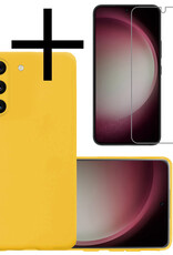 NoXx Hoes Geschikt voor Samsung S23 Hoesje Cover Siliconen Back Case Hoes Met Screenprotector - Geel