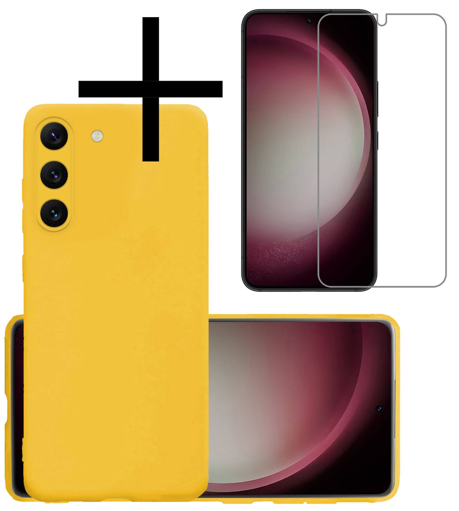NoXx Hoes Geschikt voor Samsung S23 Hoesje Cover Siliconen Back Case Hoes Met Screenprotector - Geel