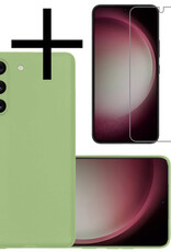 NoXx Hoes Geschikt voor Samsung S23 Hoesje Cover Siliconen Back Case Hoes Met Screenprotector - Groen