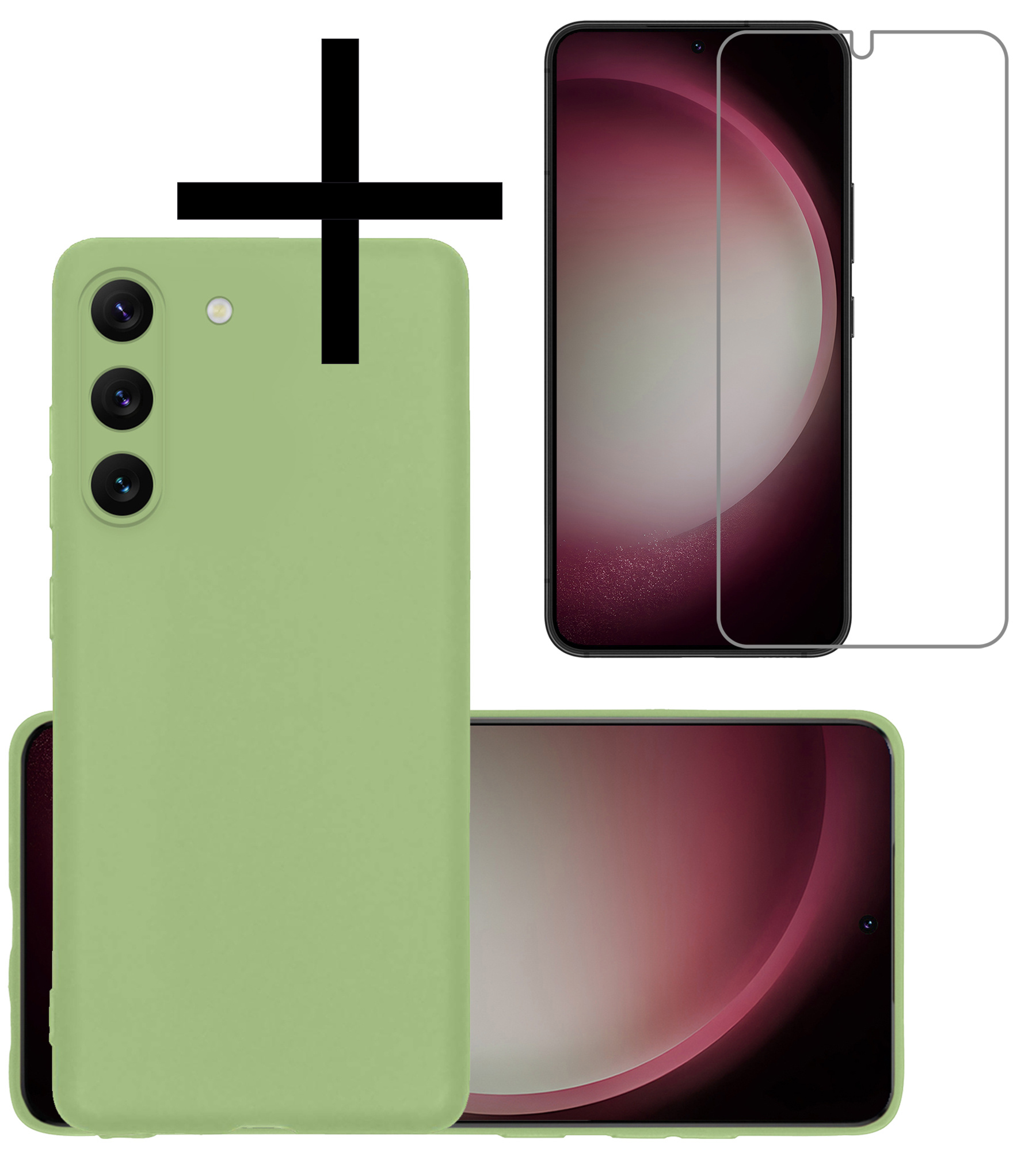 NoXx Hoes Geschikt voor Samsung S23 Hoesje Cover Siliconen Back Case Hoes Met Screenprotector - Groen