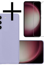 NoXx Hoes Geschikt voor Samsung S23 Hoesje Cover Siliconen Back Case Hoes Met Screenprotector - Lila