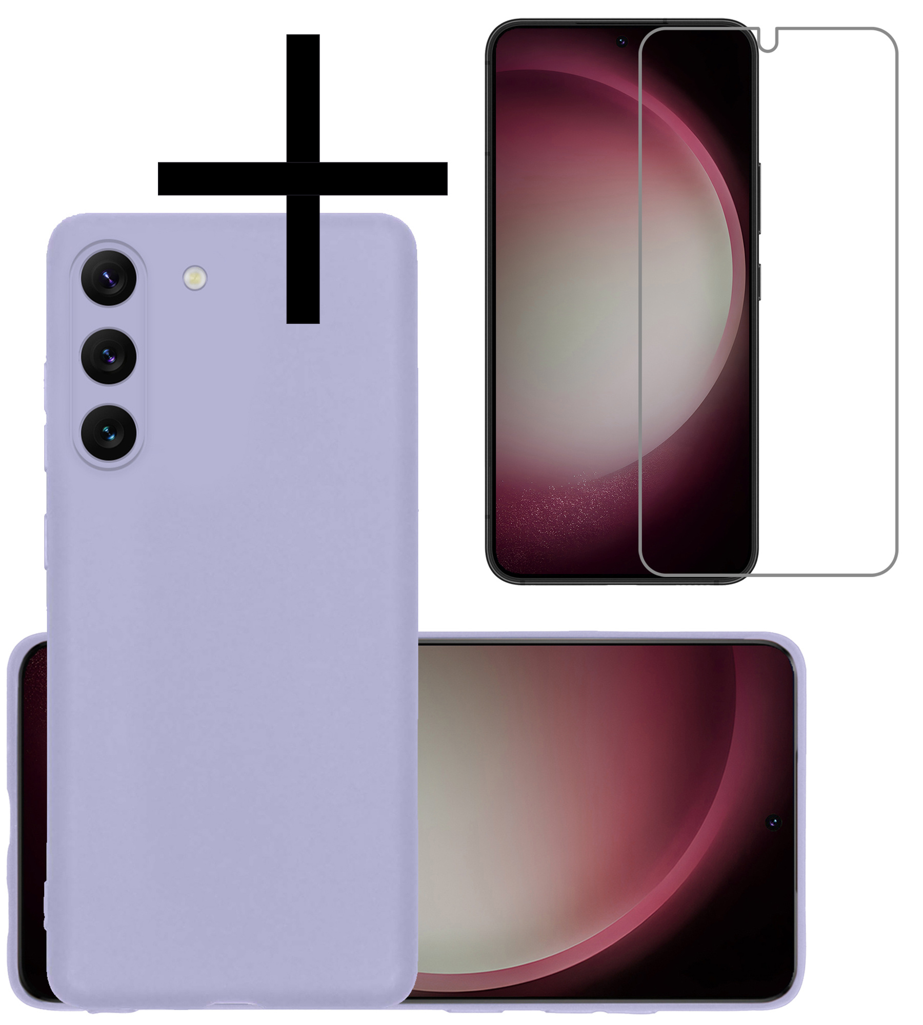 NoXx Hoes Geschikt voor Samsung S23 Hoesje Cover Siliconen Back Case Hoes Met Screenprotector - Lila