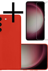 NoXx Hoes Geschikt voor Samsung S23 Hoesje Cover Siliconen Back Case Hoes Met Screenprotector - Rood