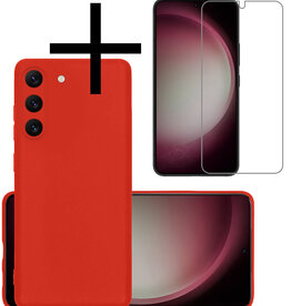 NoXx NoXx Samsung Galaxy S23 Hoesje Siliconen Met Screenprotector - Rood