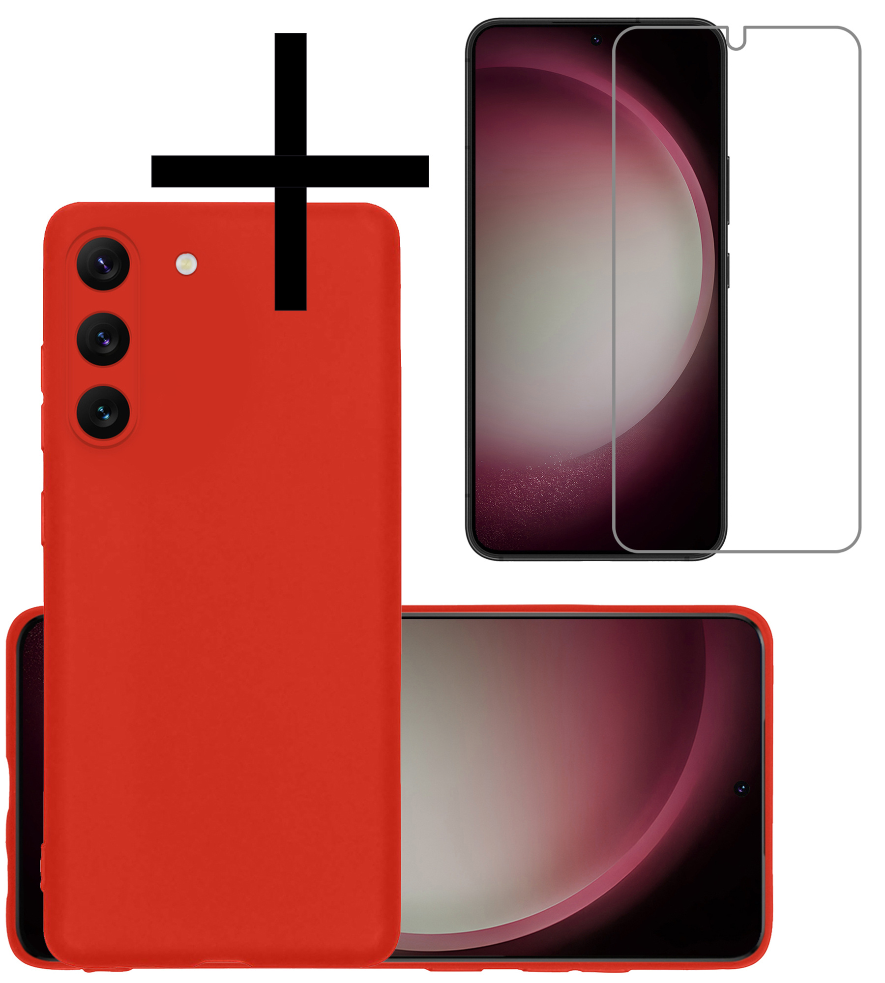 NoXx Hoes Geschikt voor Samsung S23 Hoesje Cover Siliconen Back Case Hoes Met Screenprotector - Rood