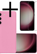 NoXx Hoes Geschikt voor Samsung S23 Hoesje Cover Siliconen Back Case Hoes Met Screenprotector - Lichtroze