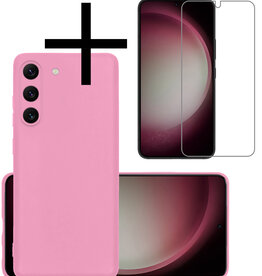 NoXx NoXx Samsung Galaxy S23 Hoesje Siliconen Met Screenprotector - Lichtroze