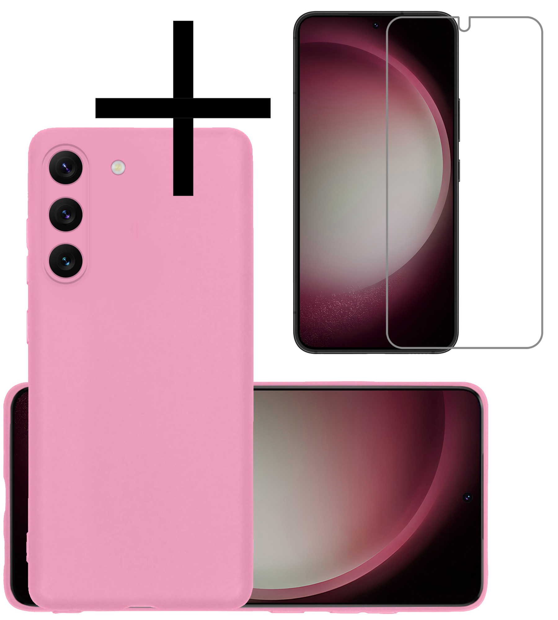 NoXx Hoes Geschikt voor Samsung S23 Hoesje Cover Siliconen Back Case Hoes Met Screenprotector - Lichtroze